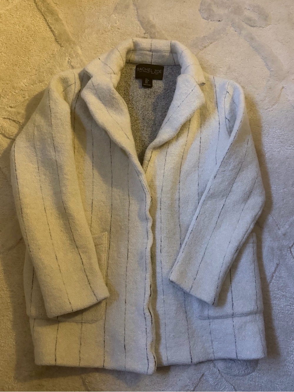 Rachel Zoe Cream and Gray Knit Open Front Coatigan